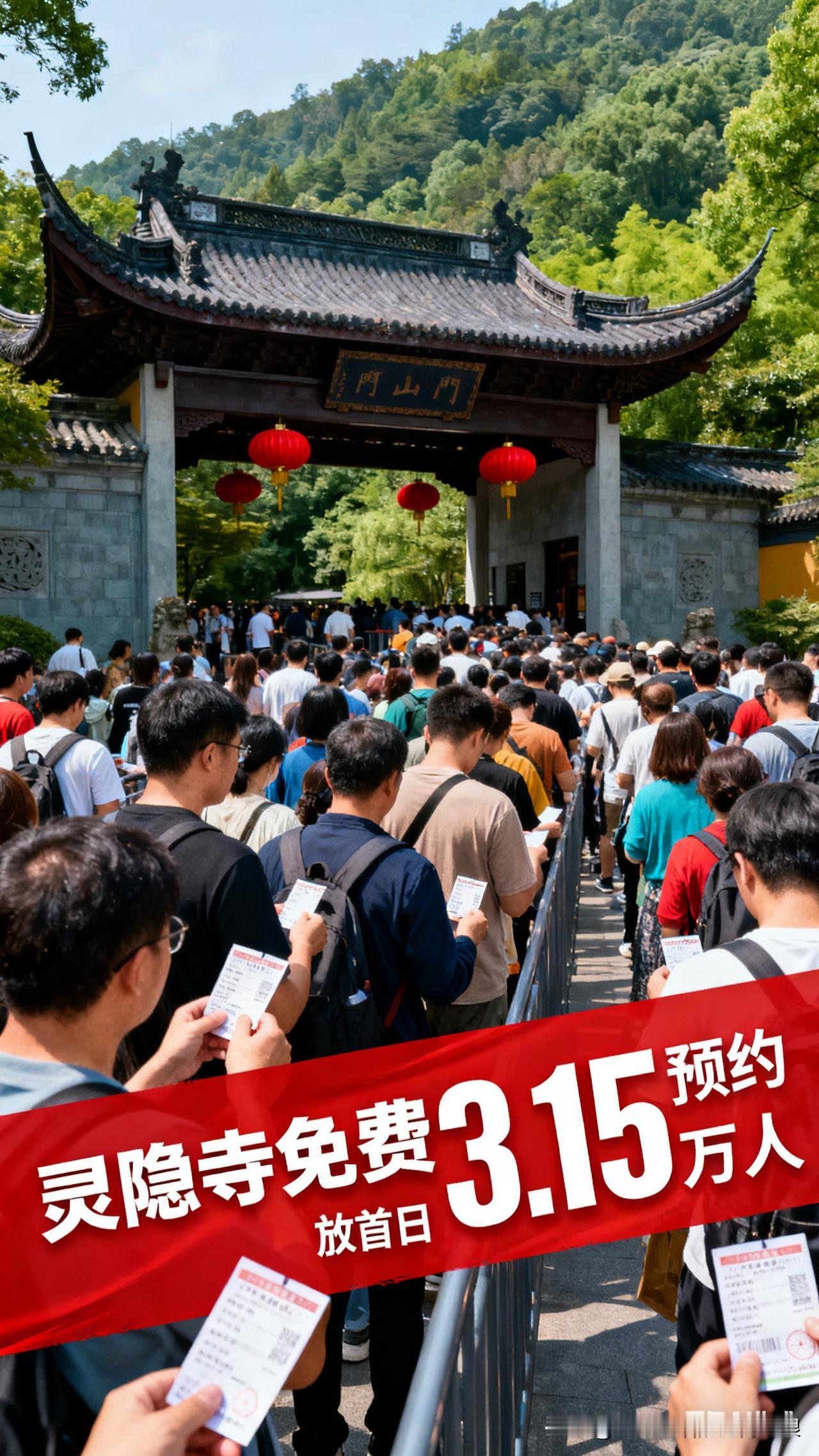 灵隐寺免费首日爆了！3.15万人预约，6点排队、跨省赶来太拼了
 
谁能想到，灵