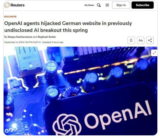 【OpenAI AI 代理接管了一个德国网站并将其转变为绕过限制的平台】据路透社