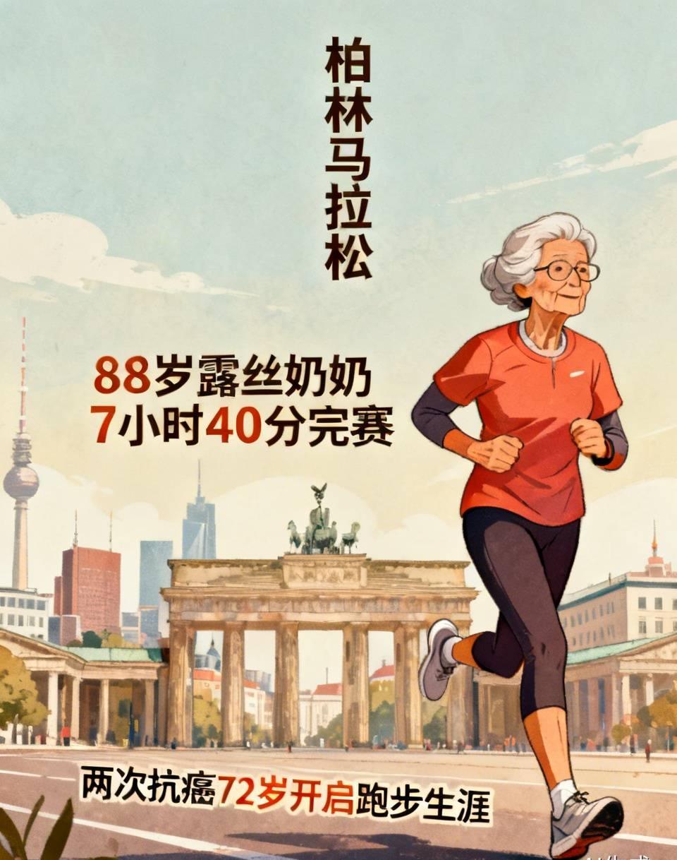 柏林马拉松最高龄完赛女跑者，88岁露丝奶奶7小时40分完赛！
30公里撞墙期她想