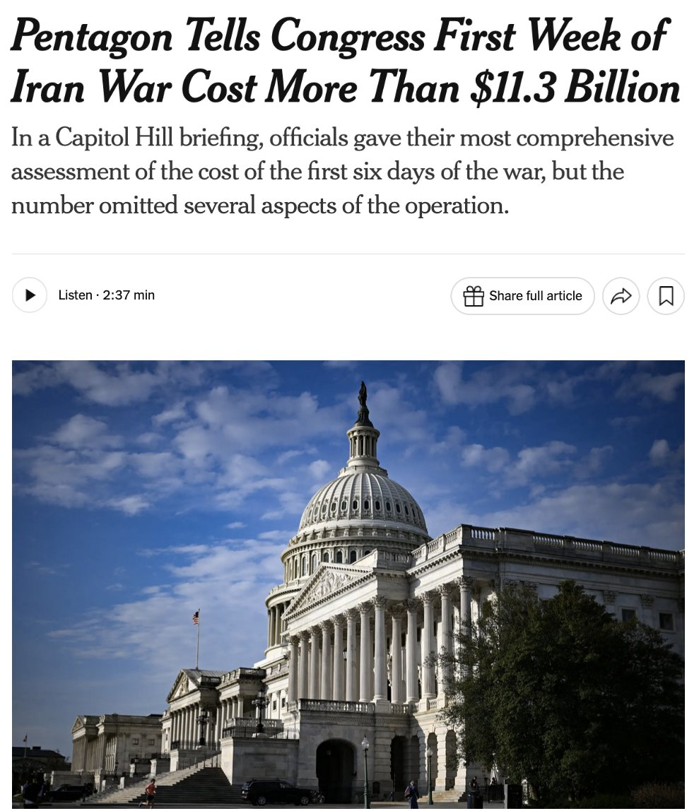 美伊以冲突军事Ai新视野 美伊冲突最新成本核算，第一周耗资之前算是60亿美元，新