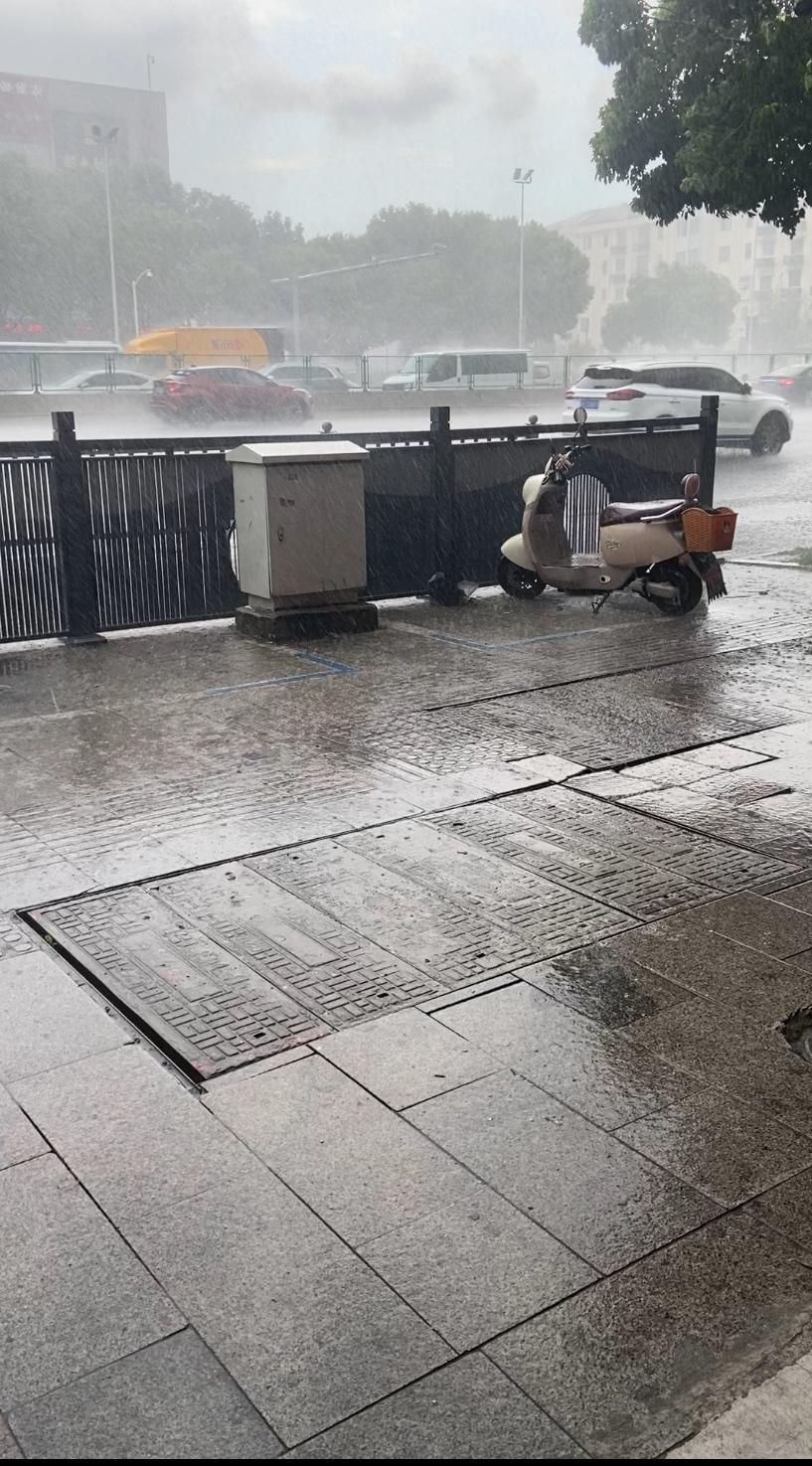 宝子们快看这雨！跟天漏了似的，离开前台去后厨刚出来，这雨点子砸在地上噼里啪啦的，