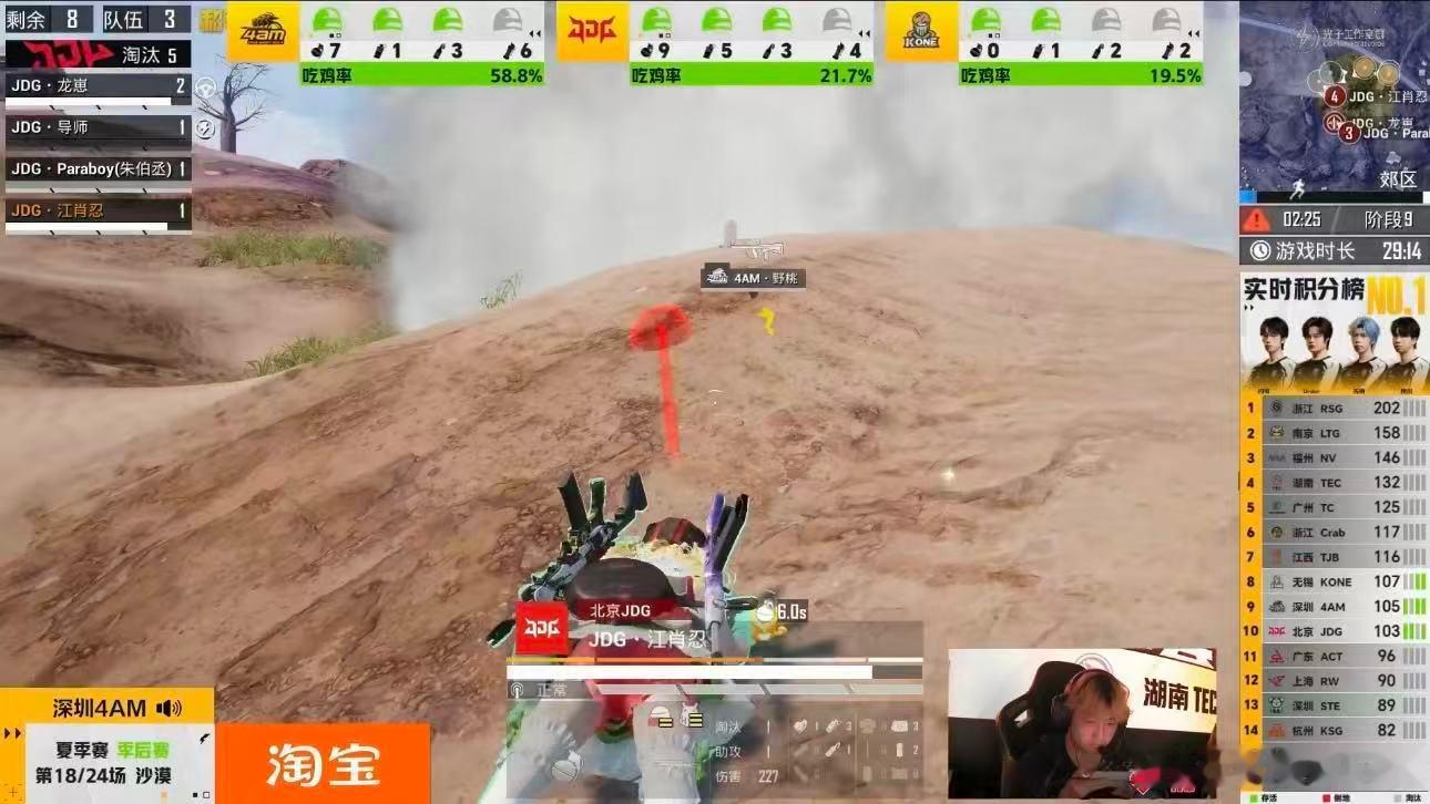 JDG季后赛关键一鸡历经焦灼博弈顶住多方攻势，投掷物配合刚枪果断破局，JDG拿下