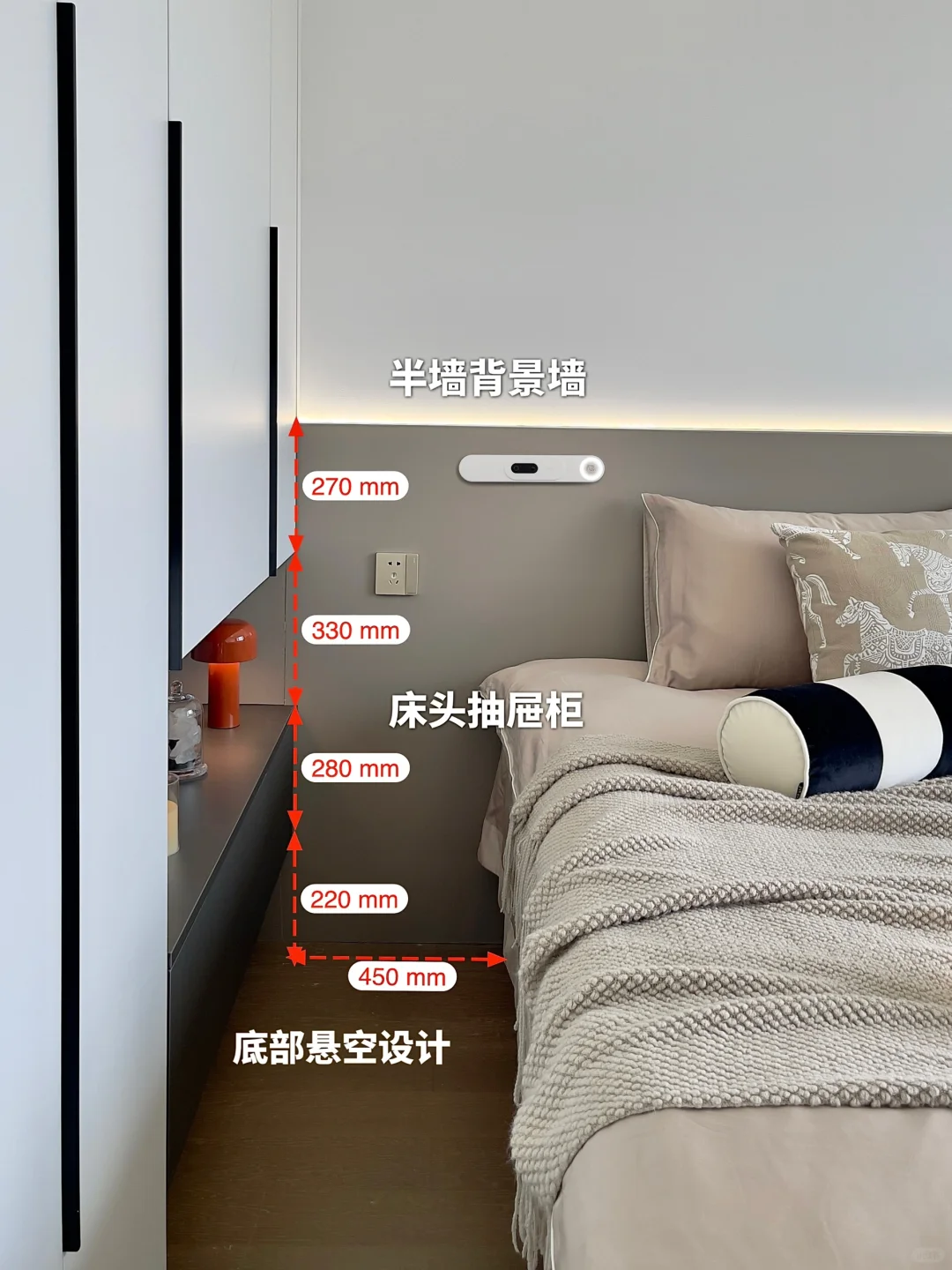 卧室衣柜➕床头柜一体式设计，实用不压抑❗️