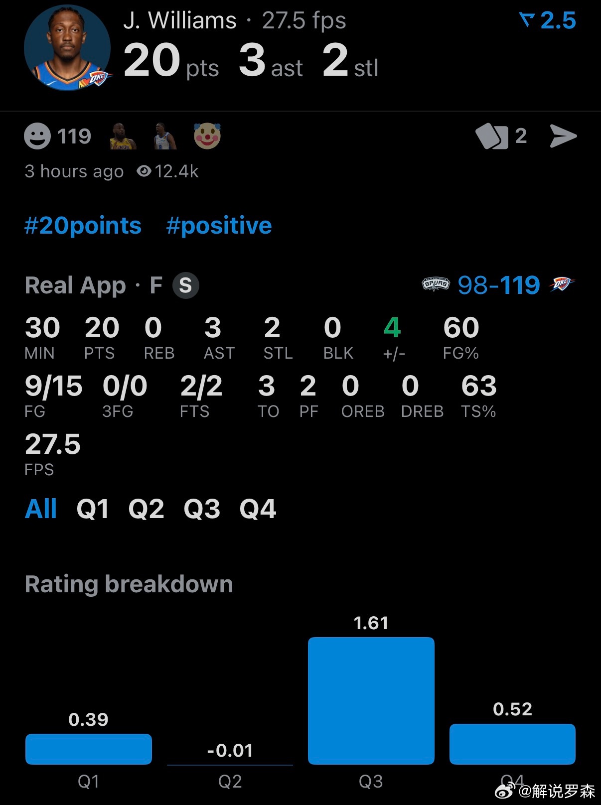 手腕发力不稳，中远距离是一个没有。就像杰威说的，投不进就不投，通过其他方式跟上比