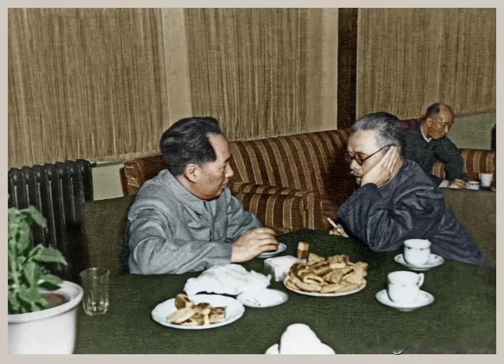1950年6月，毛主席在全国政协一届二次会议上和无党派人士、清华大学教授张奚若。