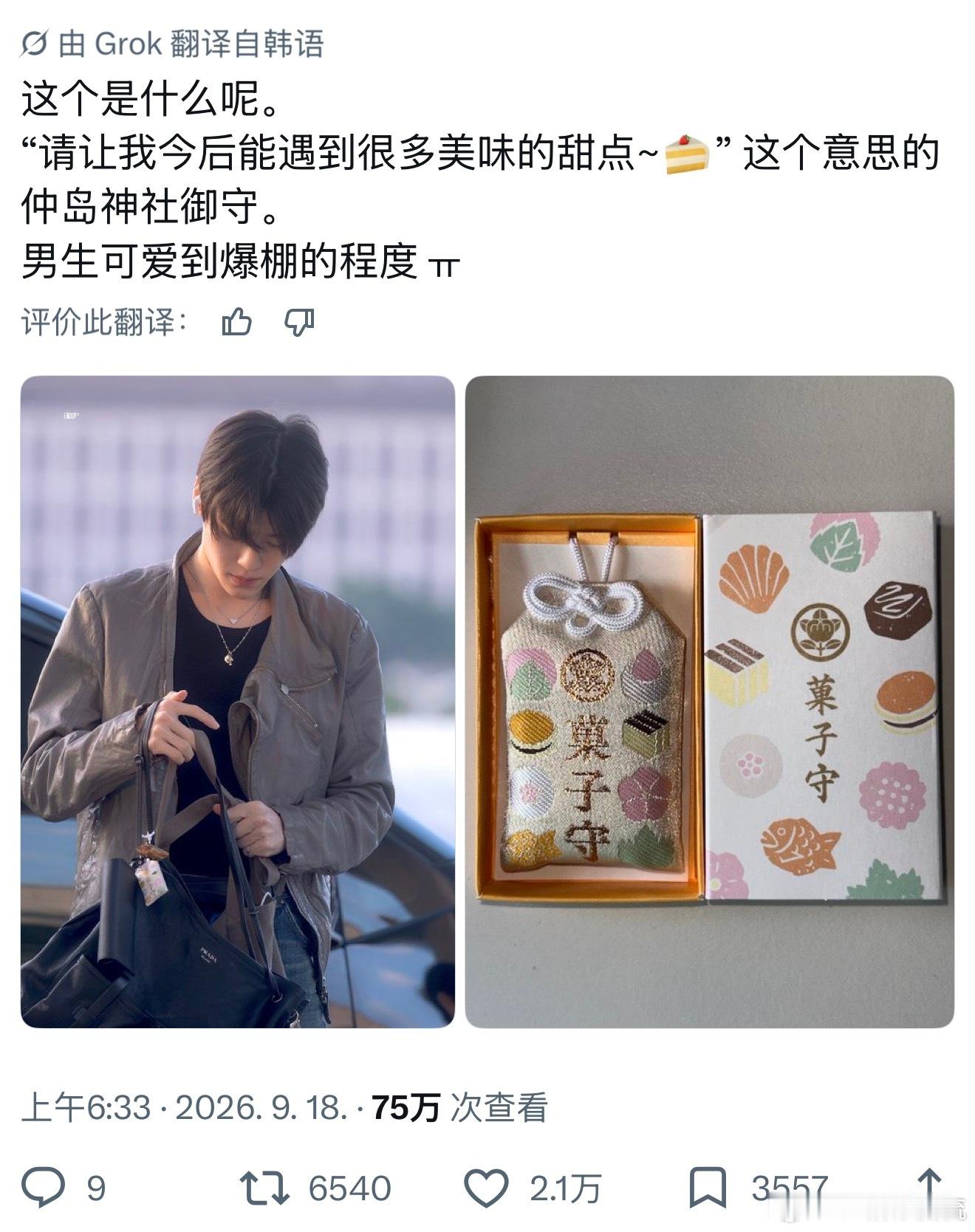 推2.4万赞🔥吴是温挂的御守含义：希望今后能遇见很多美味的甜点～🍰 ​​​