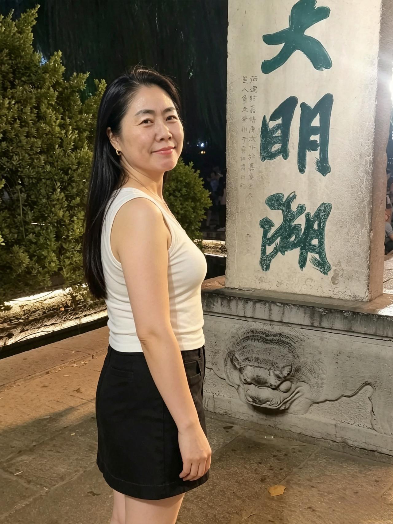 柳岸灯明石径幽，回身一笑胜清秋。
大明湖上三更月，不及人间片刻柔。