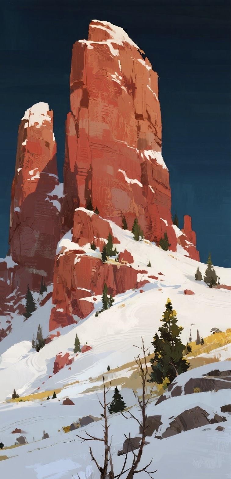 精美壁纸（706）🌈
📝这幅新中式岩彩山水画面极简，主体是高耸的悬崖，崖顶覆