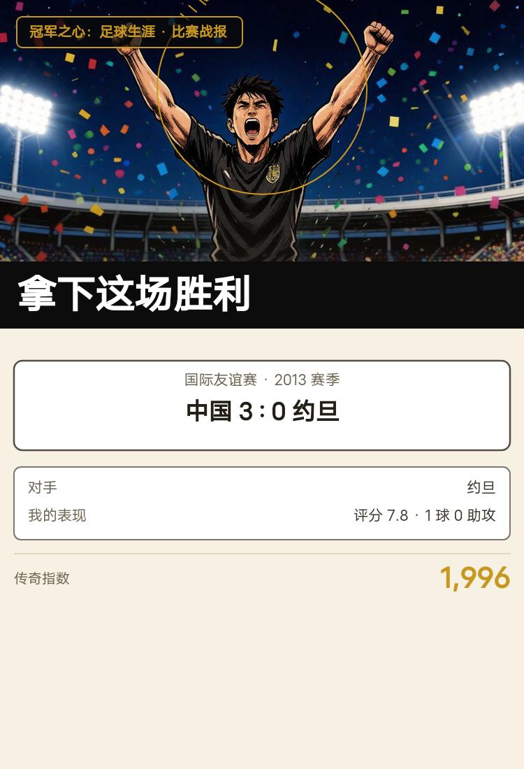 国际友谊赛拿下了，一场硬仗的胜利
不卖关子：中国 3 : 0 约旦，我们赢了。 