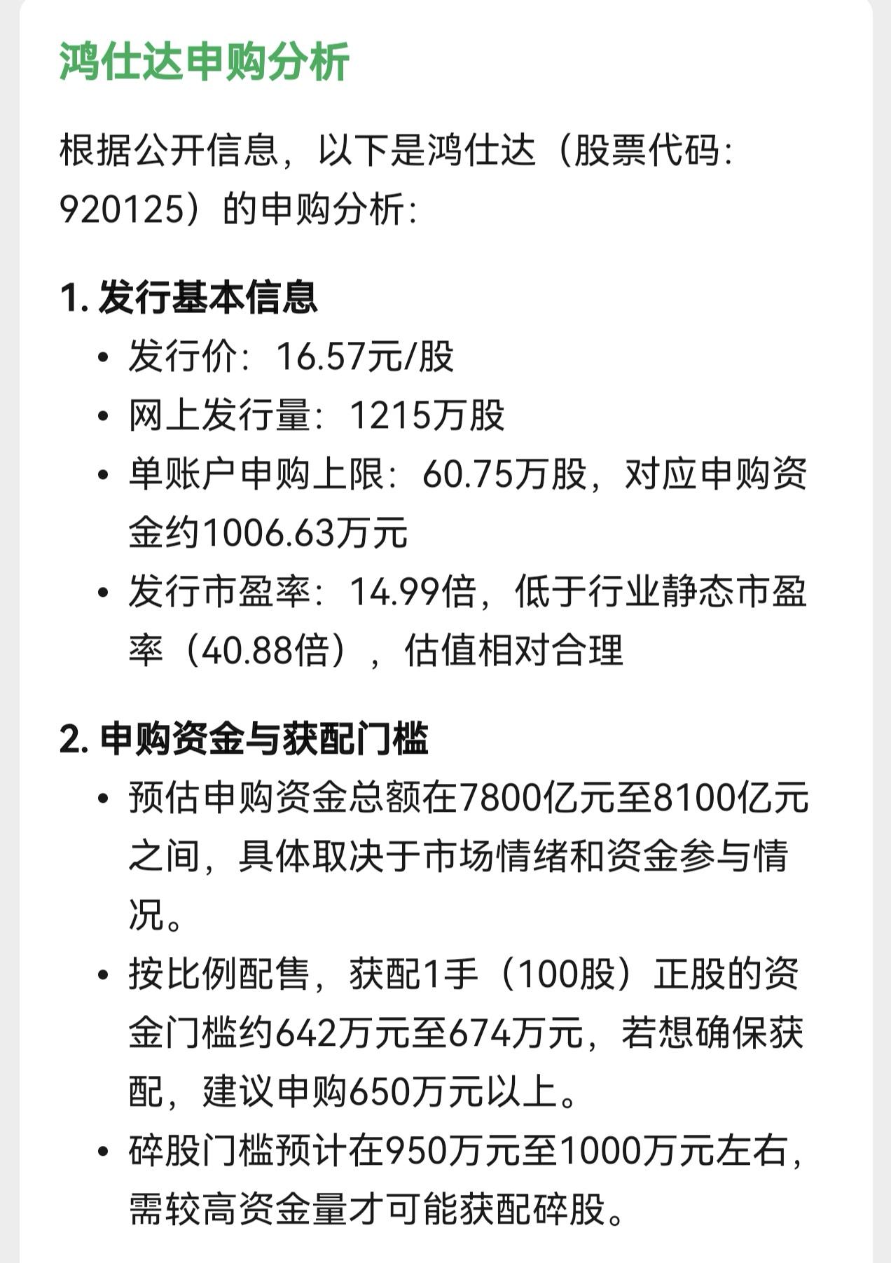这北交所新股发行了是不是太快了，鸿仕达在4月13日（星期一）开启申购。

获得1