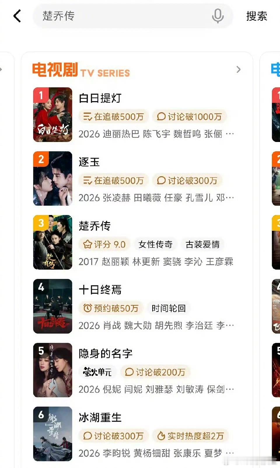 李昀锐《冰湖重生》的播出，竟然能让赵丽颖《楚乔传》热度重回第三。可见，《冰火重生