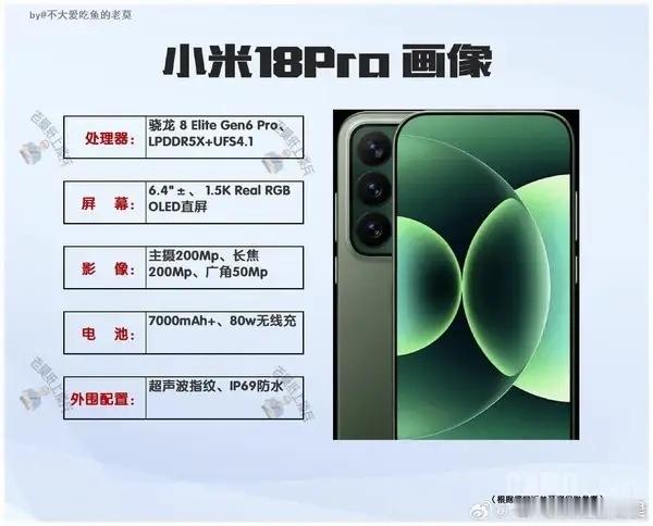数码闲聊站  网传小米18 Pro配置图流出：双2亿像素镜头+80W无线 