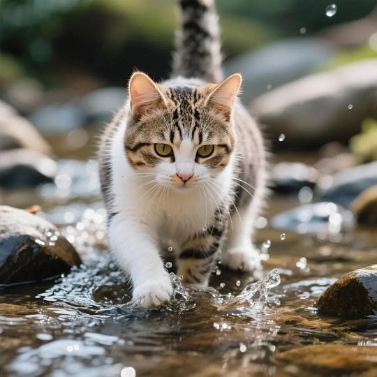 小猫咪游泳紧张到猫爪开花第一次下水的小猫咪，浑身紧绷绷，小爪子瞬间张开绷成一团，