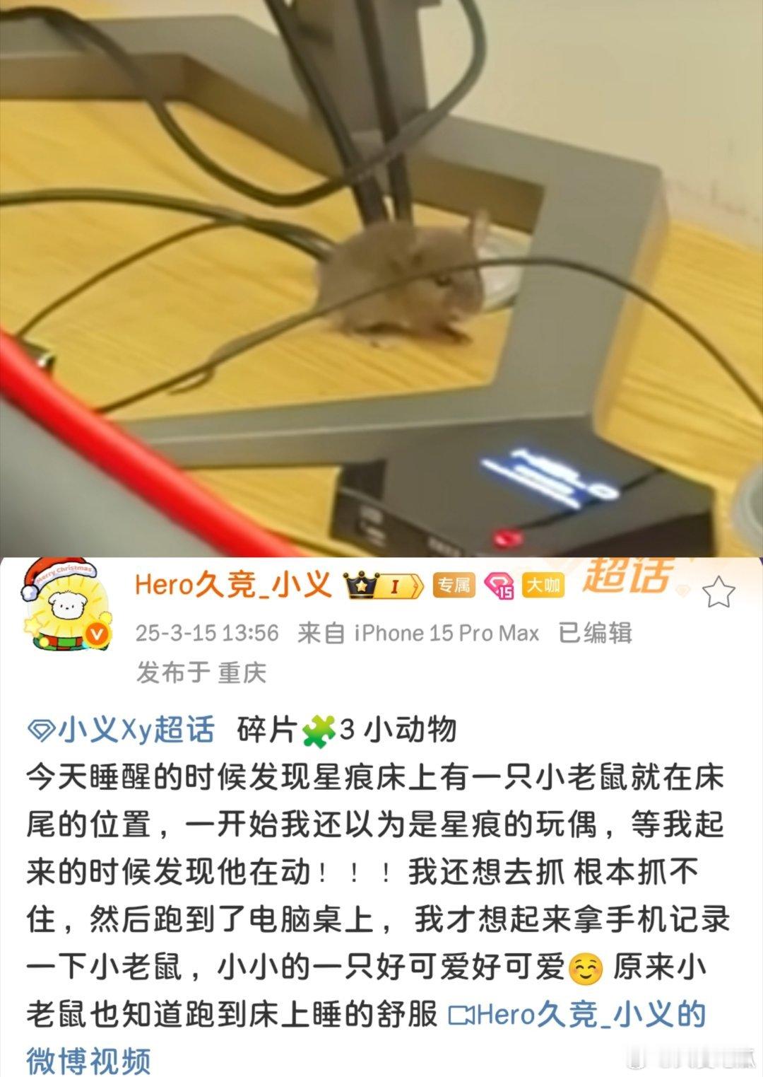 hero去重庆比赛的住处有老鼠，被小义拍到了 ​​​