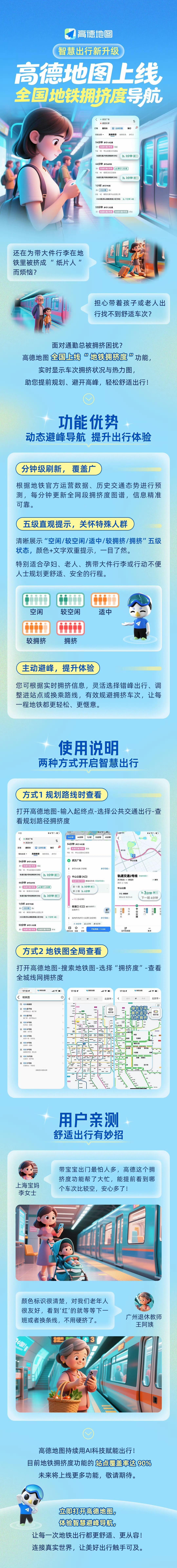 高德地图上线了全国地铁拥挤度导航，这个功能北京已经用上一段时间了，确实很好用另外