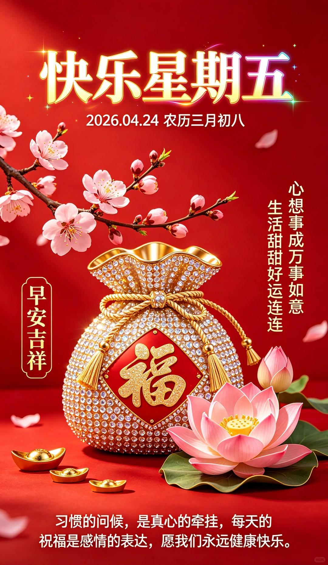 早安吉祥，福气常伴好运来，三阳开泰财源旺，心想事成万事如意，岁岁平安顺遂无忧。春