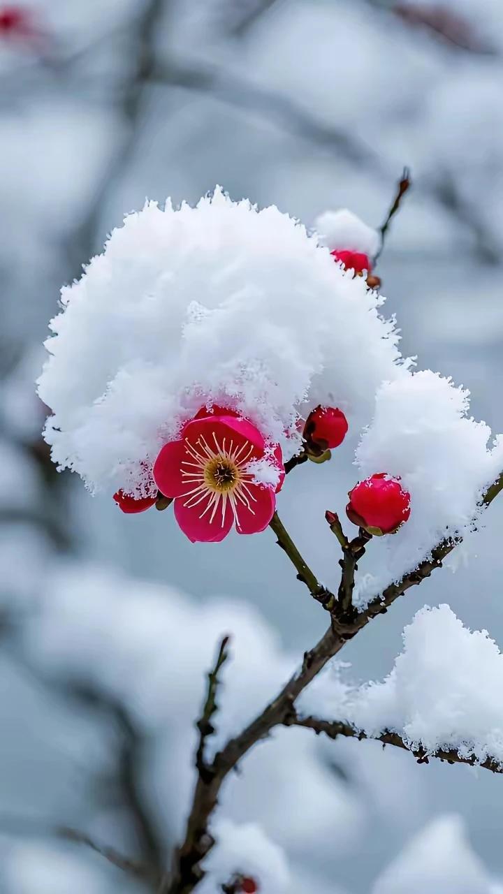 梅是新娘雪是郎，
天是锦被地是床。
我邀月老牵红线，
梅雪绝配是一双。
