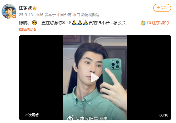 汪东城悼念于朦胧汪东城发于朦胧视频 ​​​