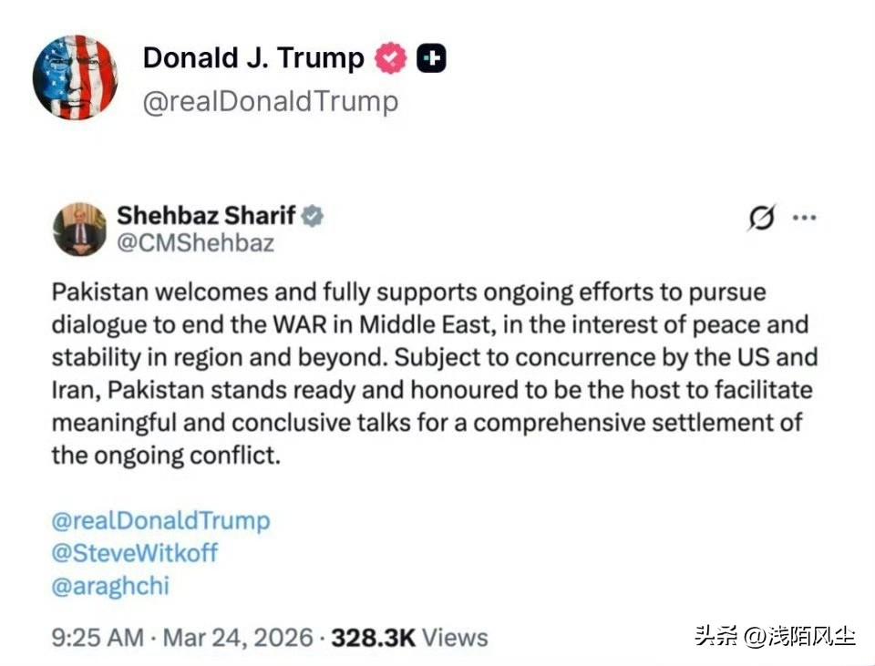 巴基斯坦总理谢里夫表示，巴基斯坦欢迎并全力支持为结束中东战争而正在进行的对话努力
