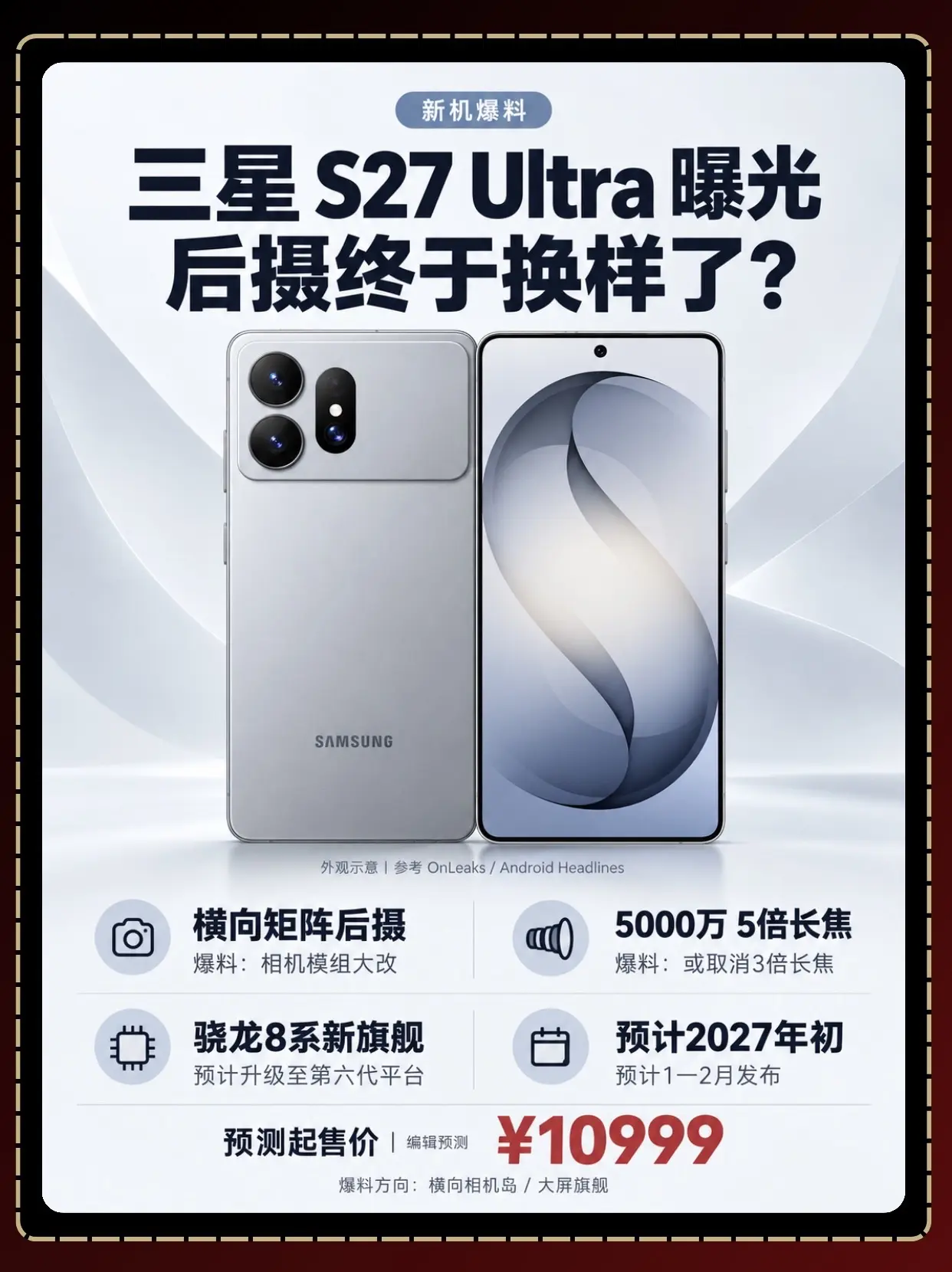 三星S27 U曝光，后摄终于换模样了？S27 Ultra这次最直观的爆...