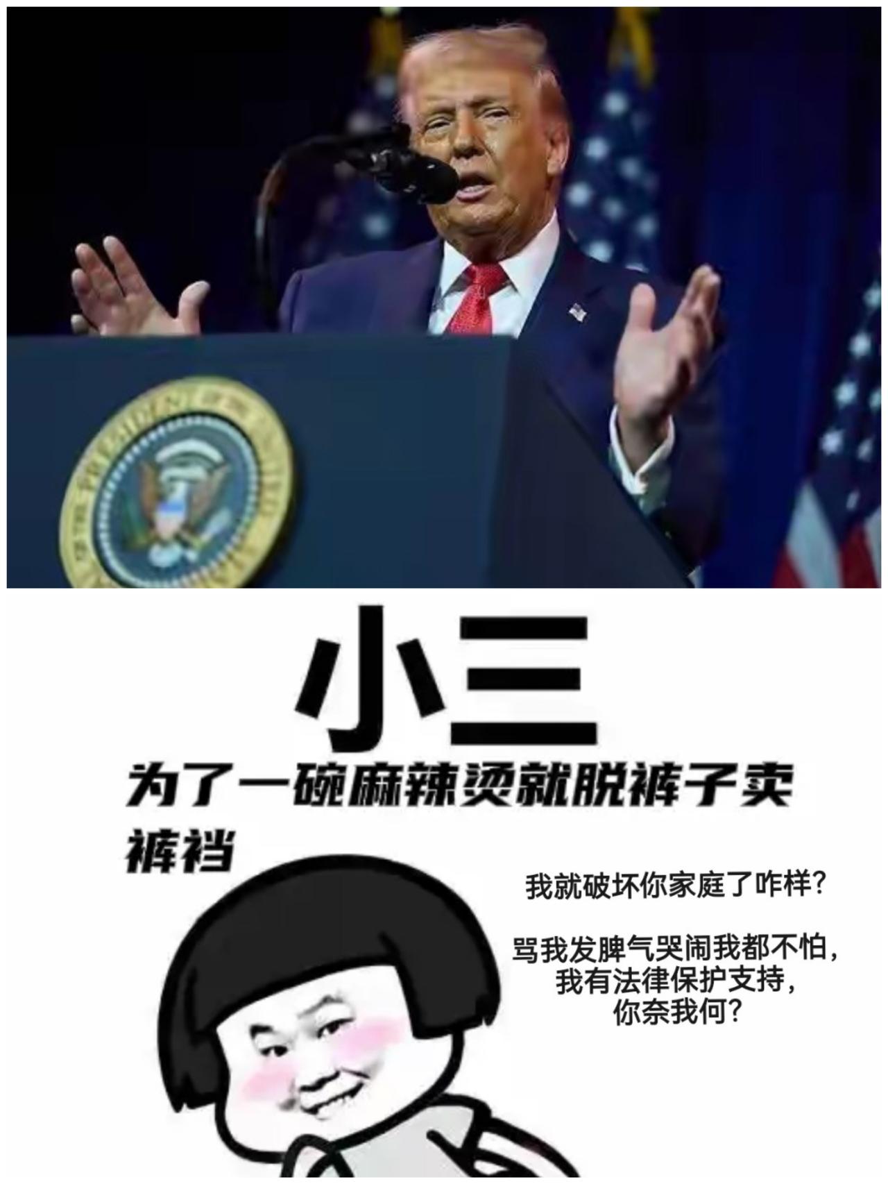 特朗普VS中国小三

美国的强势，退出又能怎样？你赖我何，我就喜欢到你家闹事，就