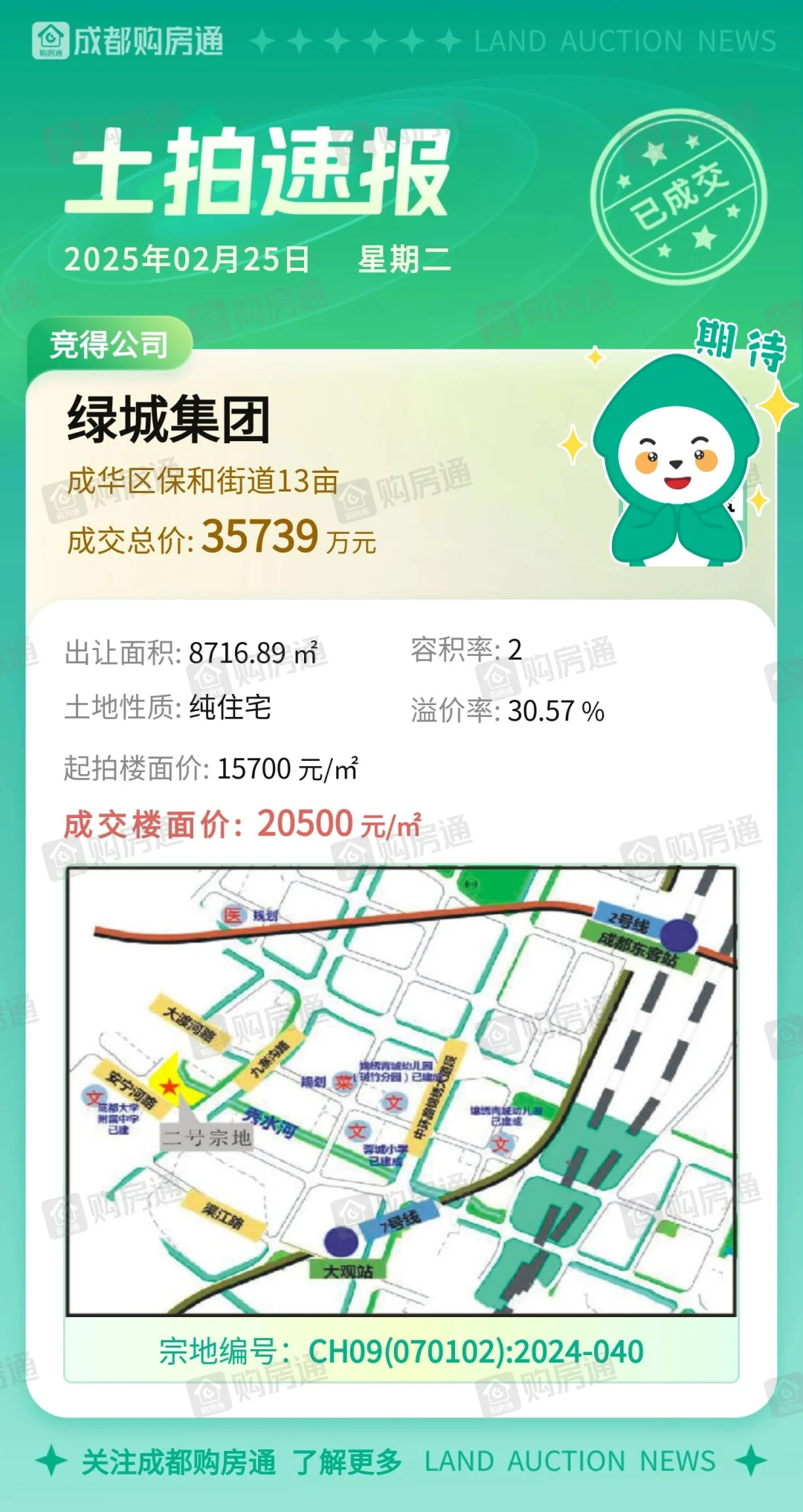 绿城2万+楼面价杀入二环，成华房价要冲4万