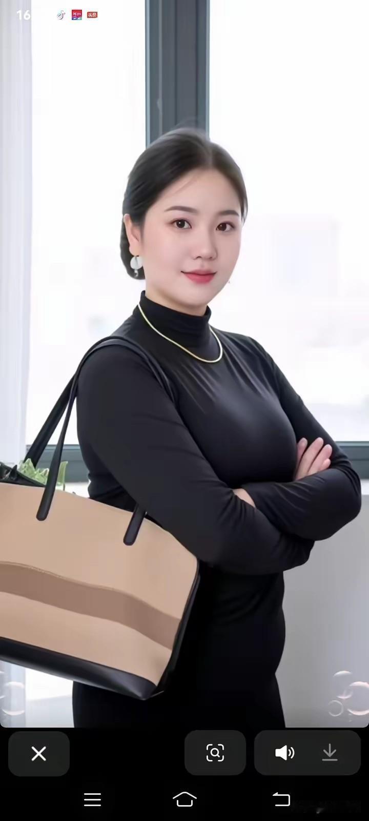 优雅黑衣女子，手提包彰显时尚品味