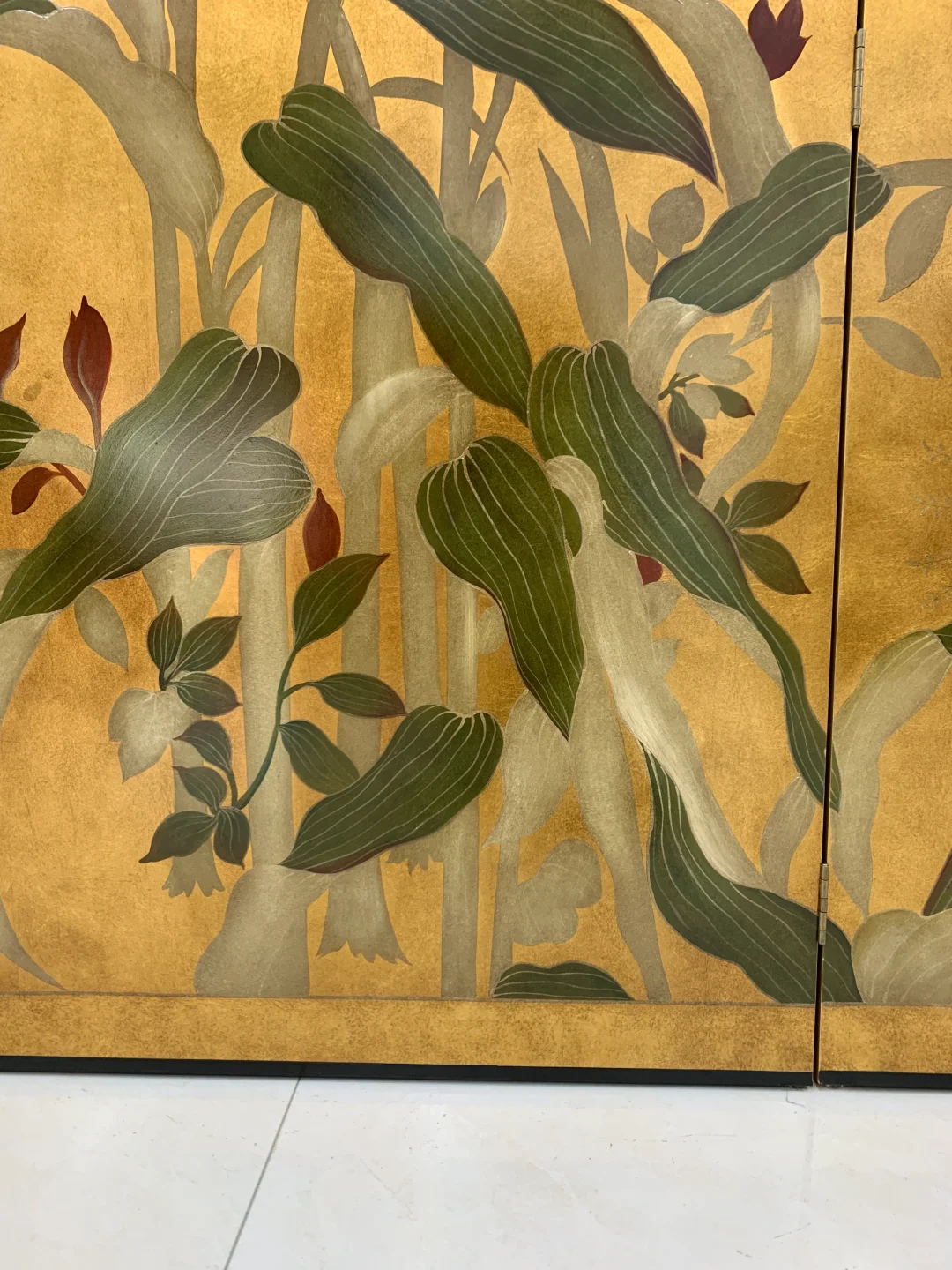 金箔鸡冠花屏风