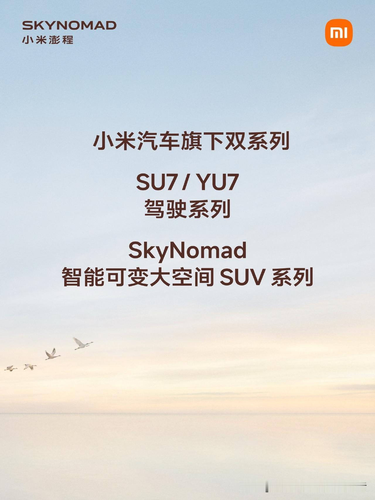 Sky Nomad确定是小米汽车的第二个系列了，SU7和YU7是驾驶系列，Sky