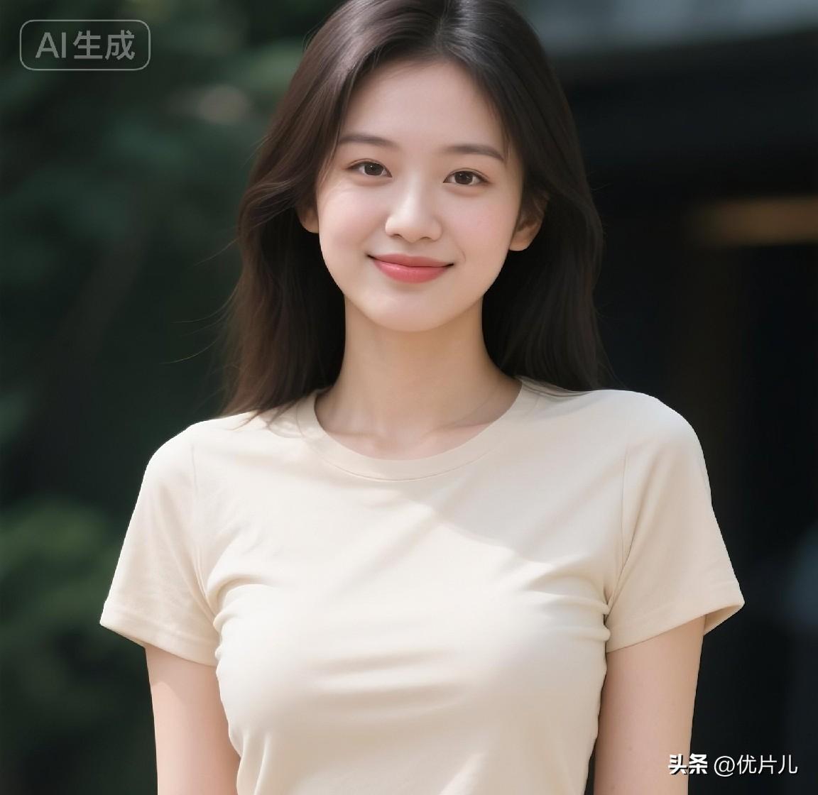 夏日的光落在简约的衣衫上，没有多余的装点，干净的配色衬出温婉的气质。
从容笑容，