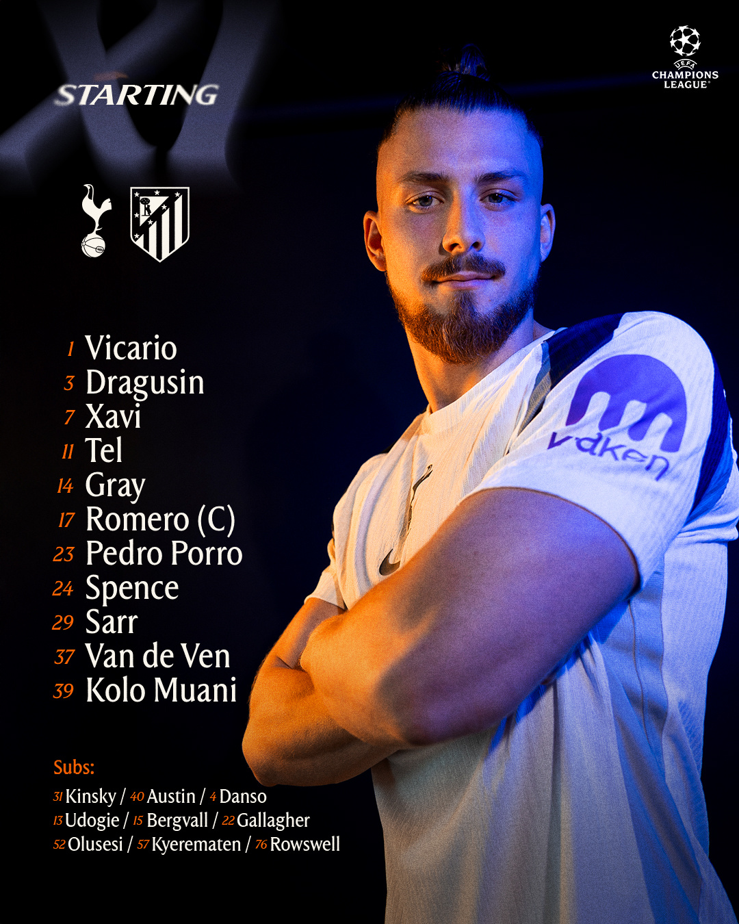 今日首发🇮🇹维卡里奥🇪🇸波罗🇳🇱范德文🇦🇷罗梅罗（C）🇷🇴德