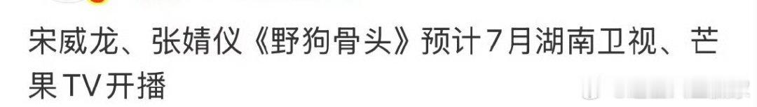 野狗骨头暂定明年7月播出，宋威龙张婧仪现偶必看