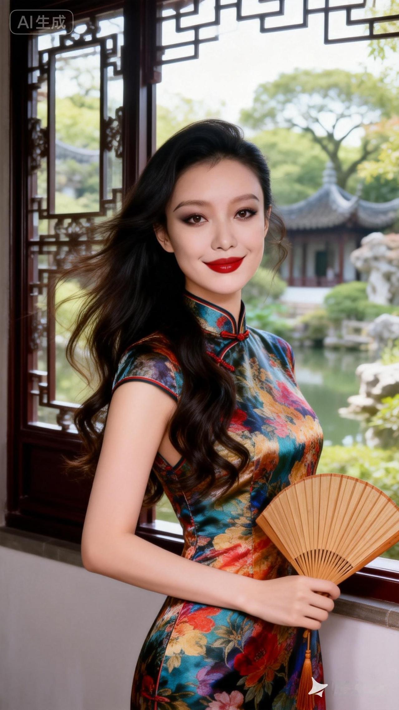 古典与现代的完美融合，东方美人与传统建筑的完美邂逅。