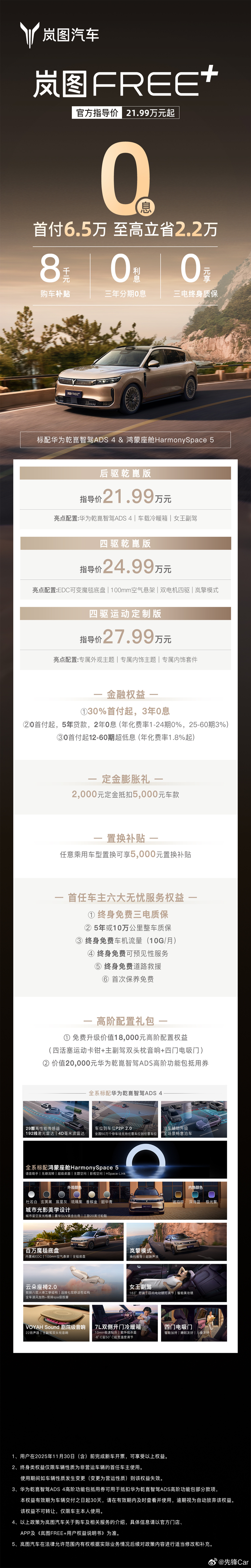 家人们谁懂啊！岚图FREE+ 11月福利直接炸场🔥首付6.5万就能拿下中大型增