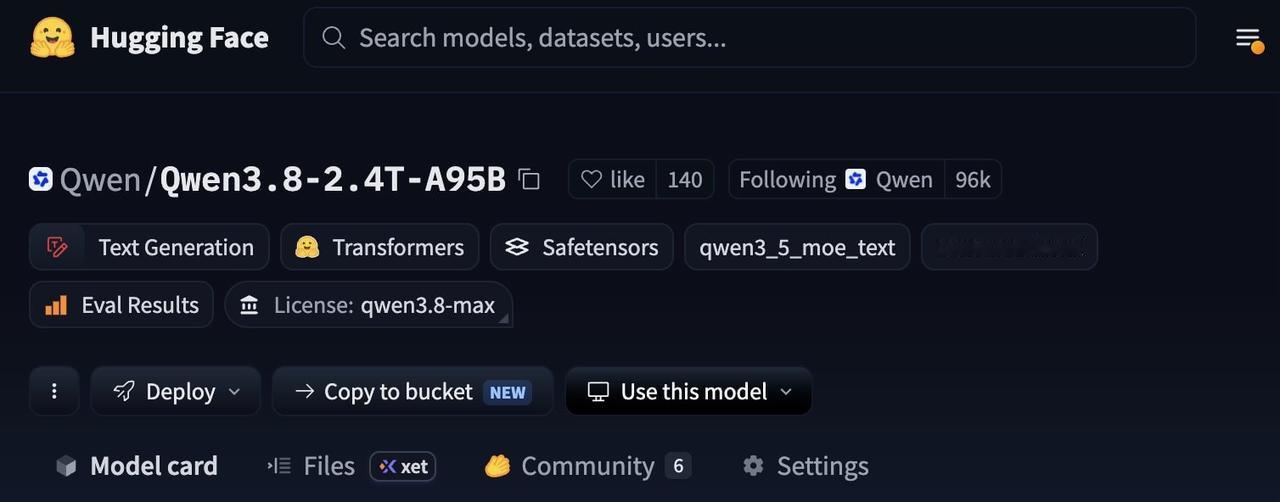 Qwen3.8-Max 的权重已经直接摆上 Hugging Face 了，总参数