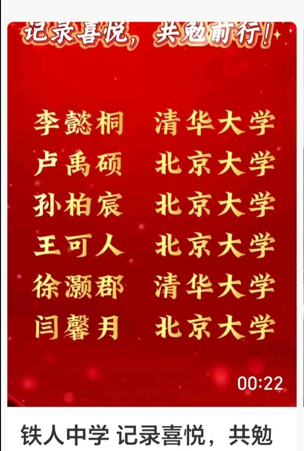 大庆铁人中学还是很硬，清北上榜6人～

大齐实验中学以前一直喝大庆铁人比肩，20