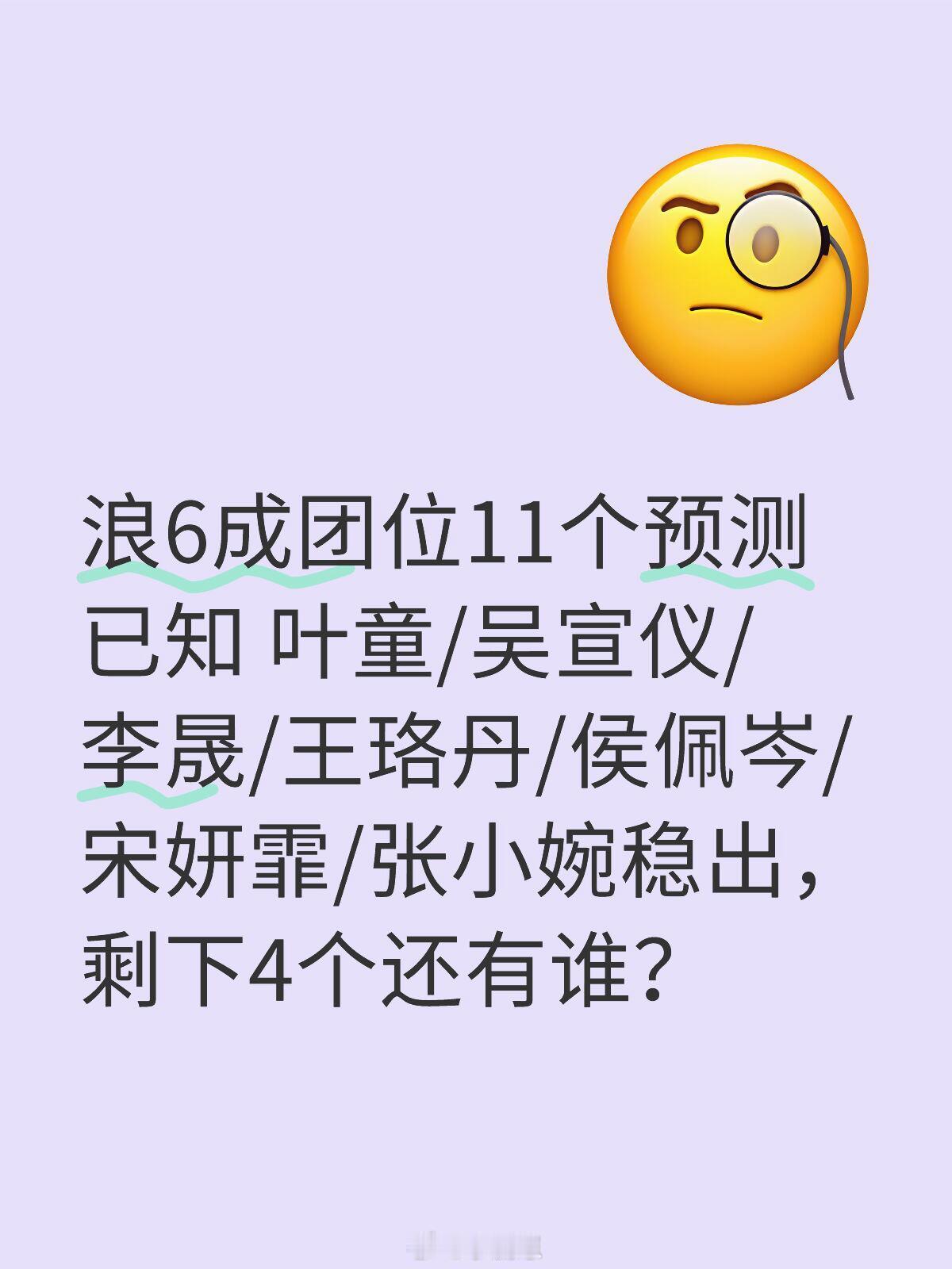 乘风2025[超话]浪6成团位11个预测已知 叶童/吴宣仪/李晟/王珞丹/侯佩岑