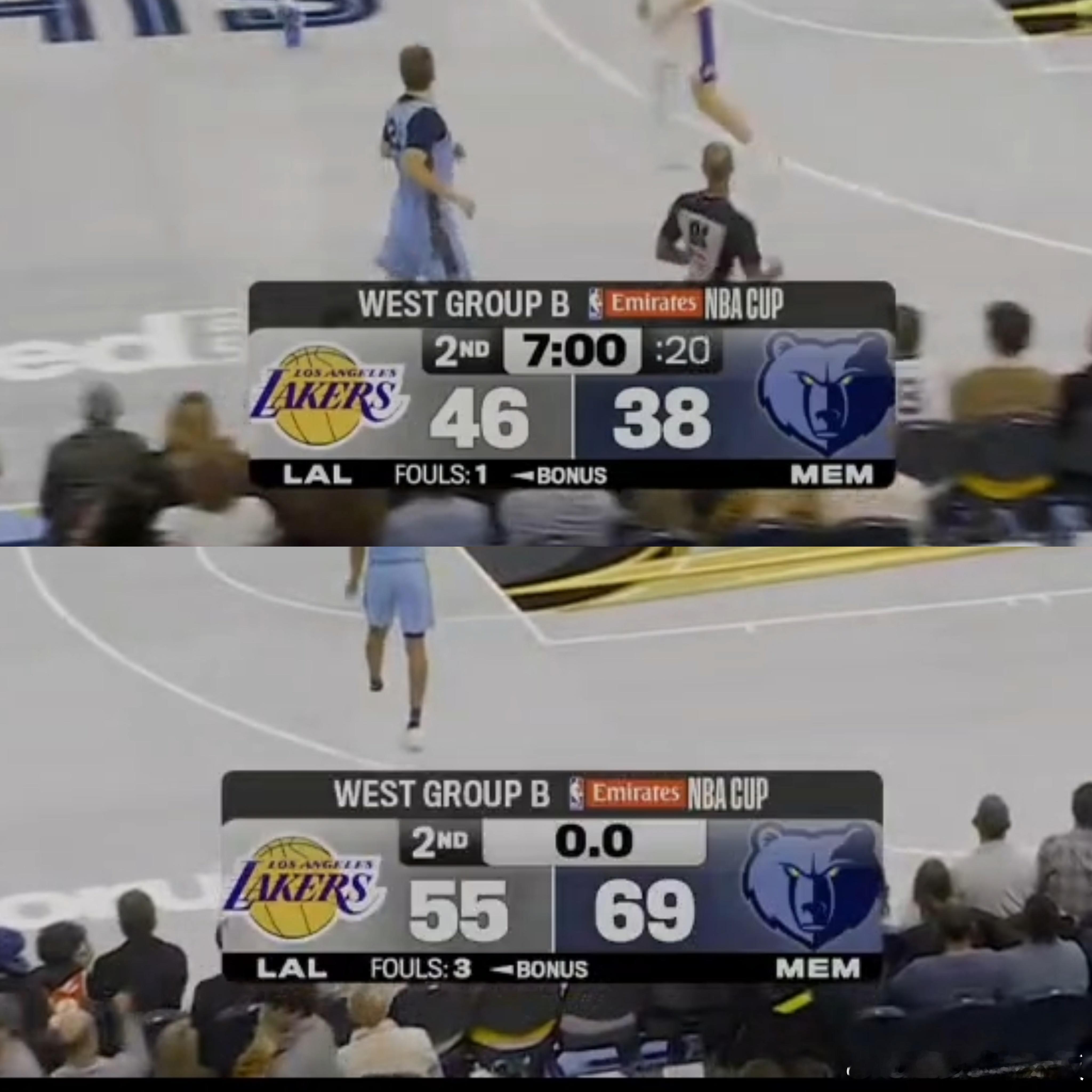 第二节后段，各种攻不进，防不住湖人vs灰熊 ​​​