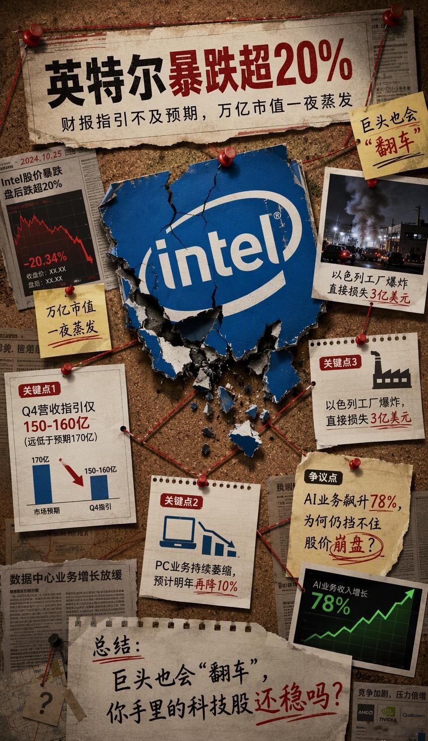 英特尔这波盘后暴跌超20%，直接把市场给整懵了。三季度明明营收涨了21%，数据中