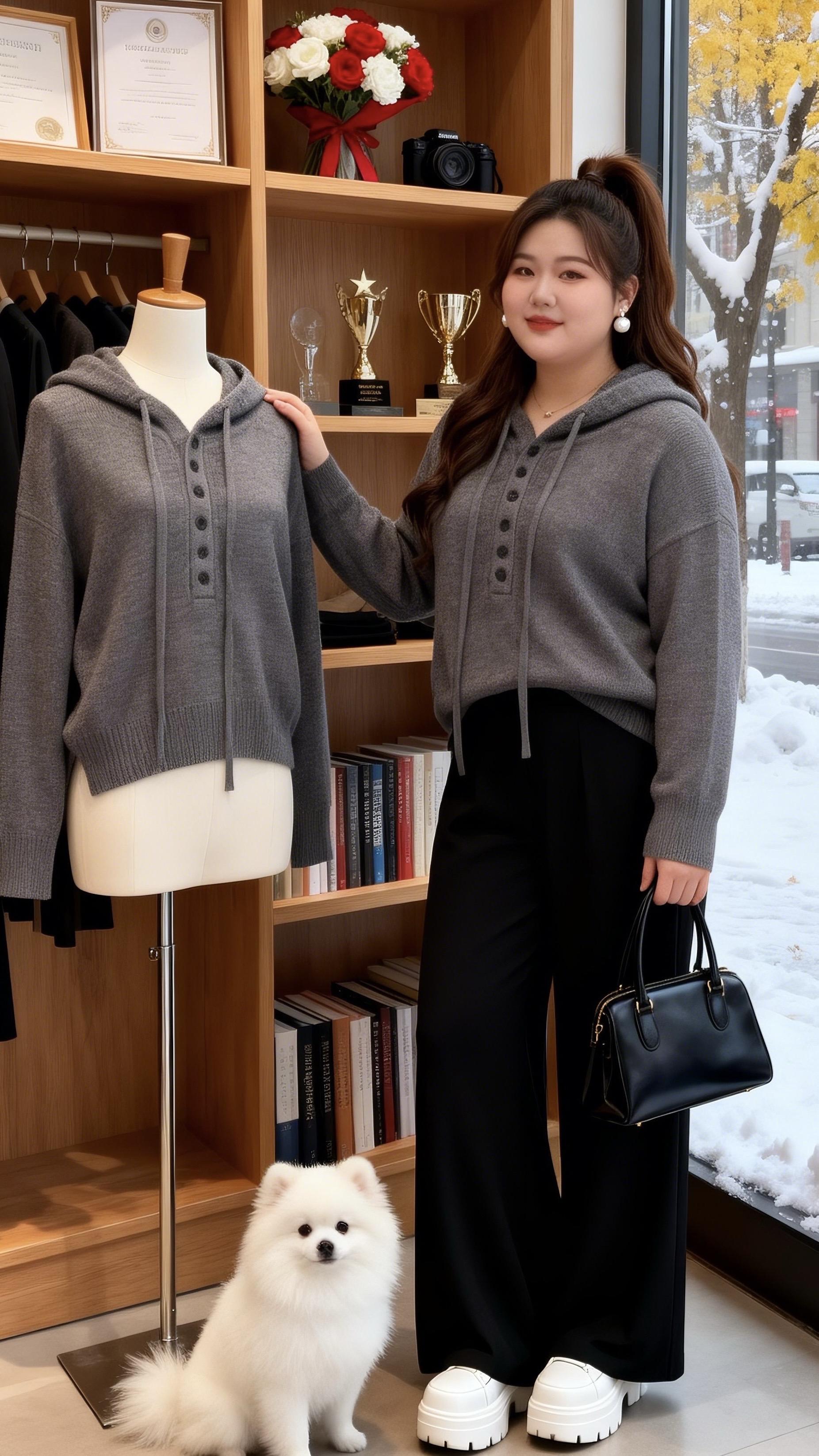 胖mm韩系大码针织衫。2025秋冬新款对微胖姐妹超友好！软糯针织亲肤不...