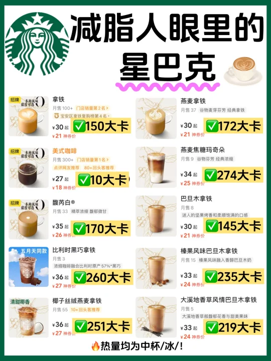 🔥减脂期星巴克咖啡怎么选❓超全热量测评✅