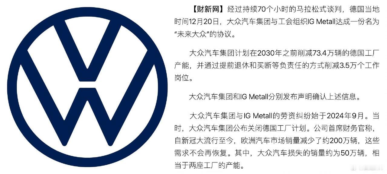 大众集团与德国汽车公会达成裁员30000人的协议[苦瓜]

经过近三天的艰苦谈判