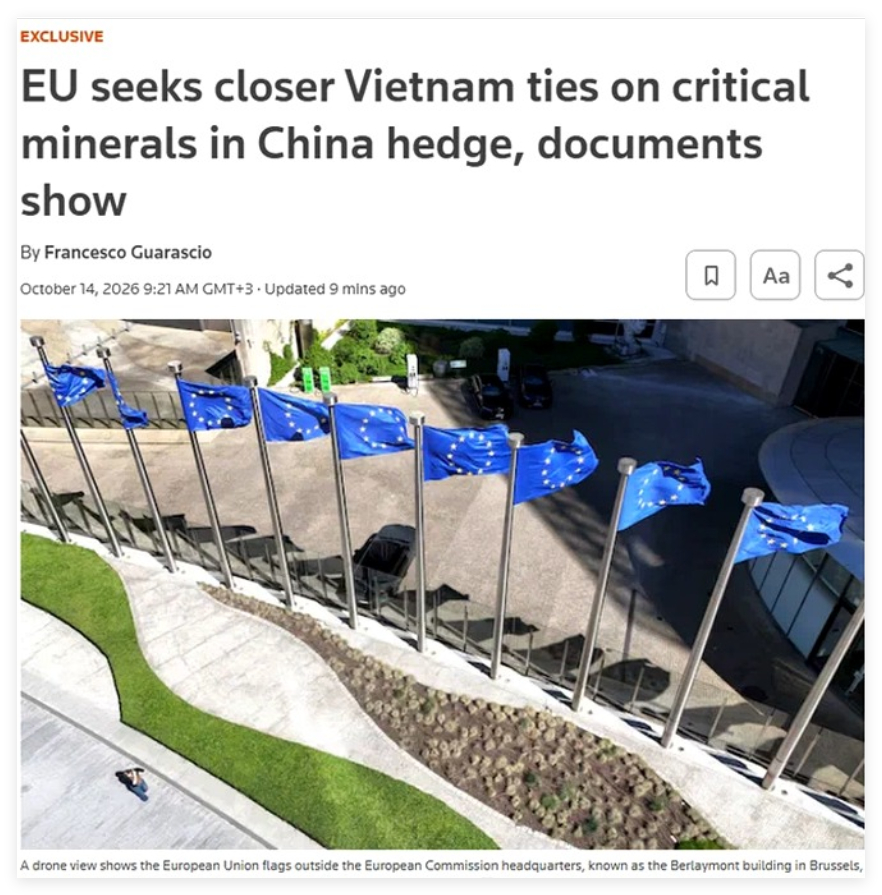 文件显示：欧盟为应对中国风险，寻求在关键矿产领域加强与越南的合作--------
