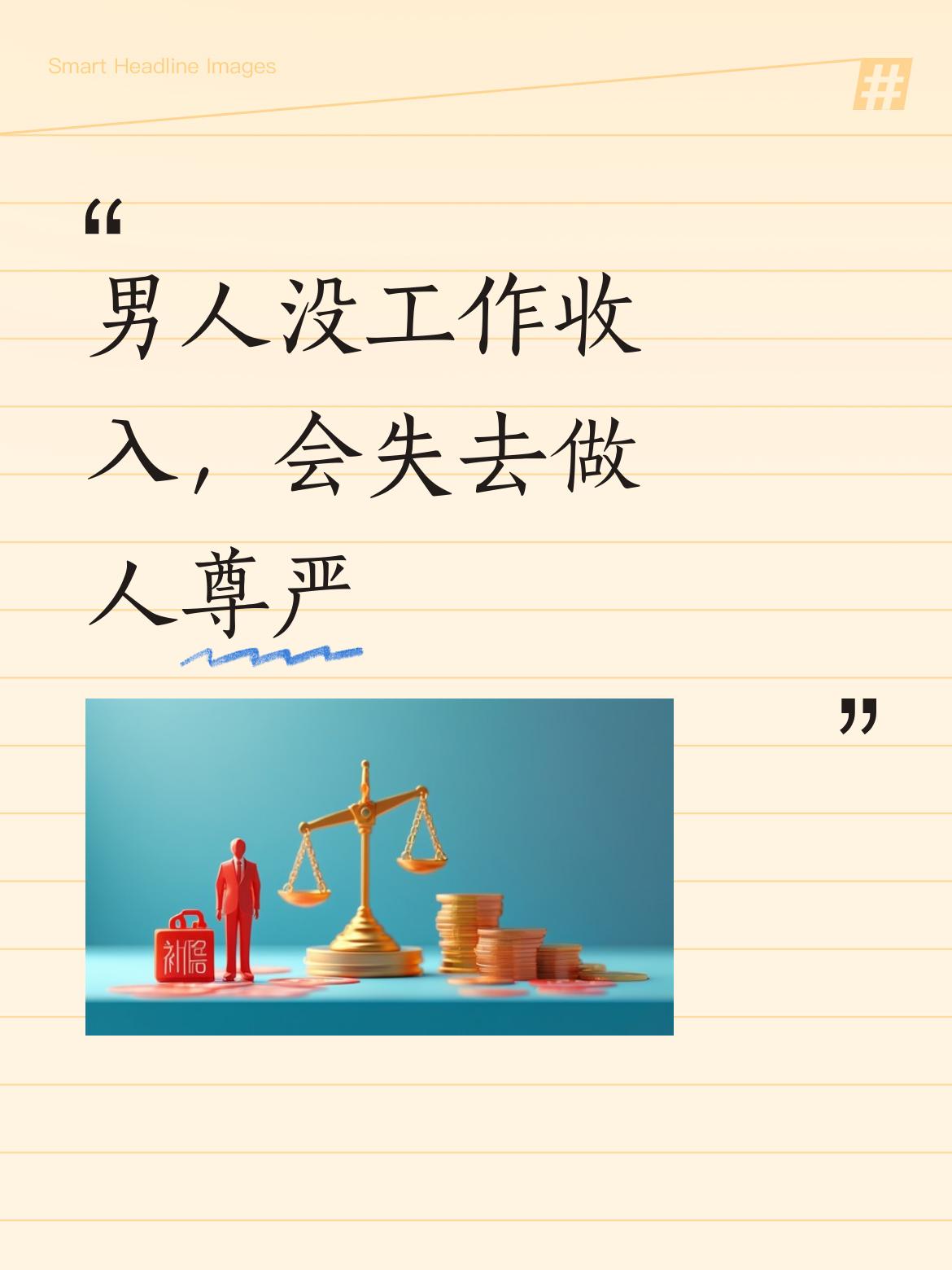 男人若没有通过工作取得的收入，便如同无根之萍，在生活中渐渐失去了做人应有的尊严…
