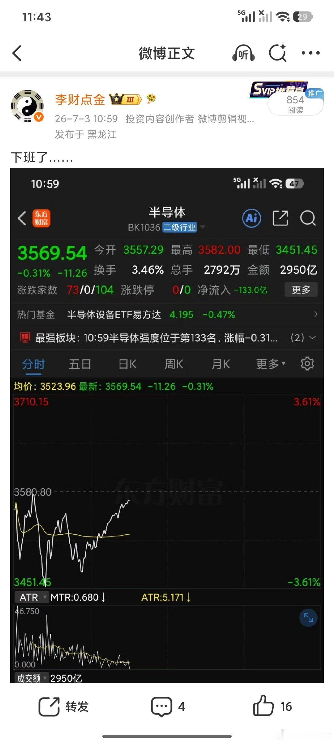 10.59分。李财下班，11.07分主力下班大家都下班了。下午不重要了。 