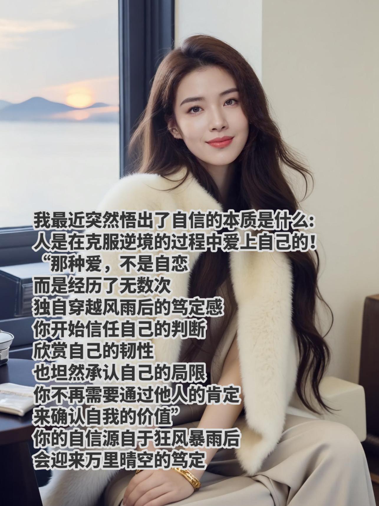 最近突然悟出了自信的本质是什么。#AI柔婉氛围感写真   #自信的本质 #自信 #自信女人        