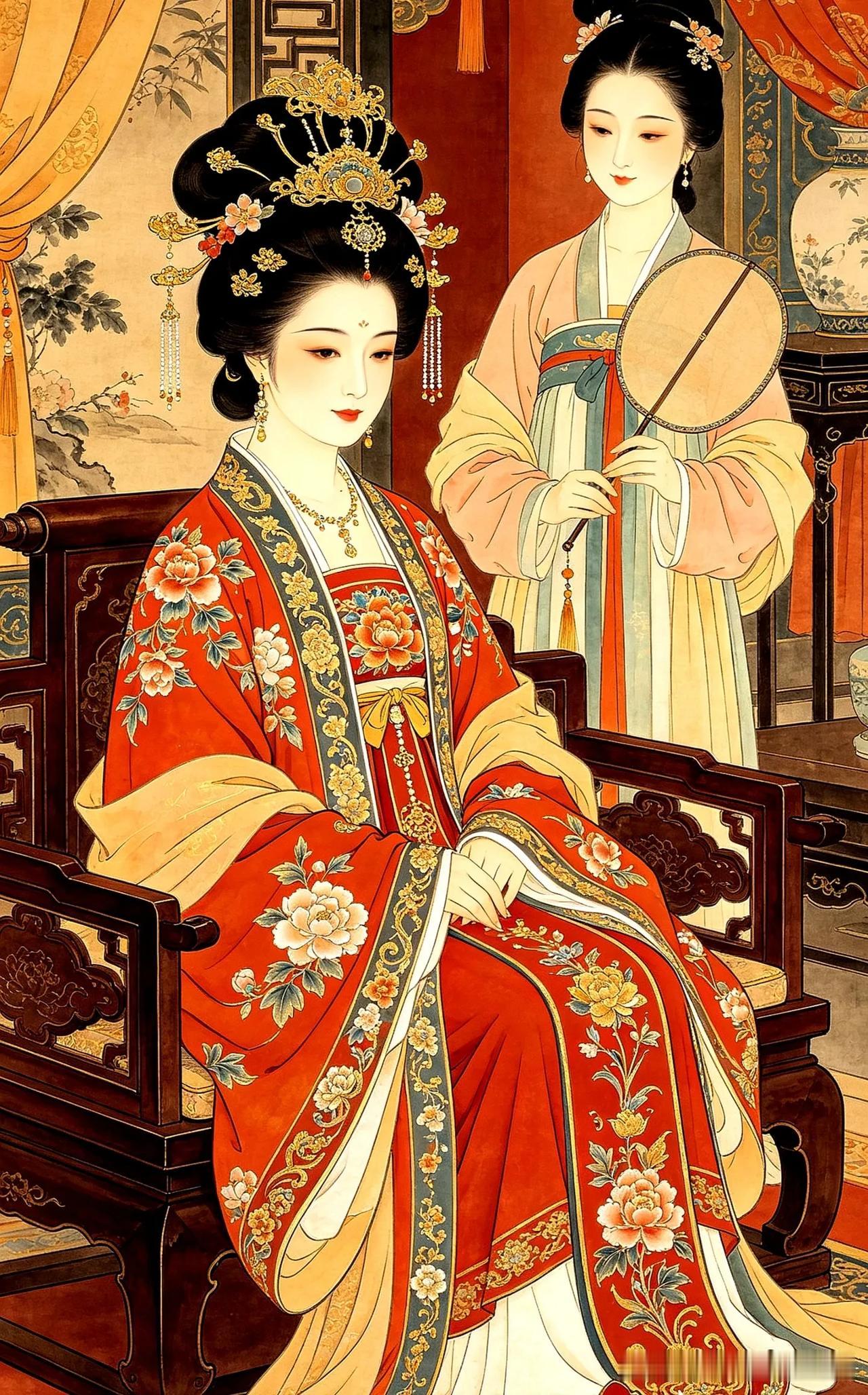 红衣美人坐，玉镜映秋光。