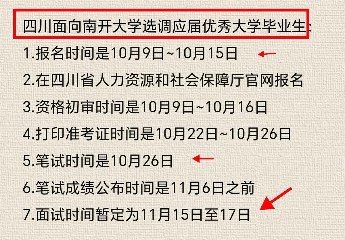 四川这次面向南开大学选调优秀应届生，符合条件的应届生要注意下面这些重要的时间节点