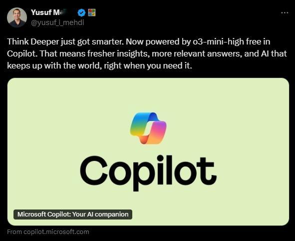 继微软取消 Copilot Voice 和 Think Deeper 使用限制后