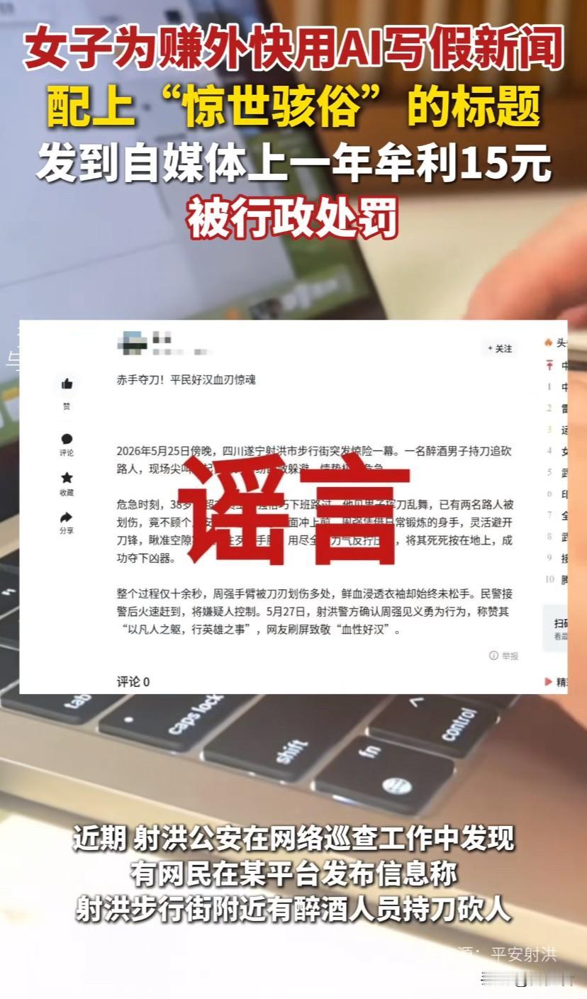 笑不活了！女子用ai写假新闻，一年只挣了“15元”还被处罚！豆包，看看你干的好事